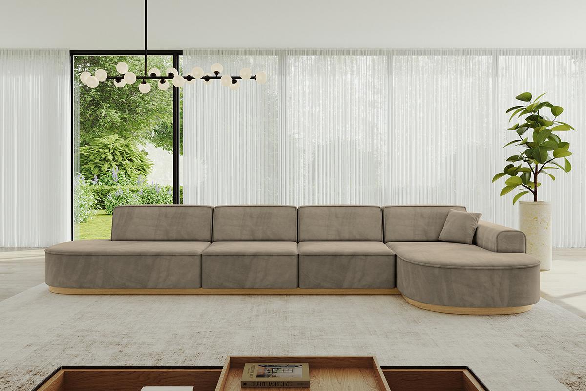 ECKSOFA Ottomane Rechts MARI-L3-v2 - 413x171x83 cm Dunkelbraun Velours - Dunkelbraun, Holzwerkstoff/Textil (171/413cm) - ALTDECOR