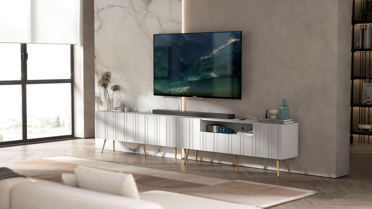 TV-LOWBOARD 2er-Set Elpis2 Weiß matt mit goldenen Metallbeinen150 cm - Goldfarben/Weiß, Holzwerkstoff (300/60.5/36.5cm) - Meble Lindner