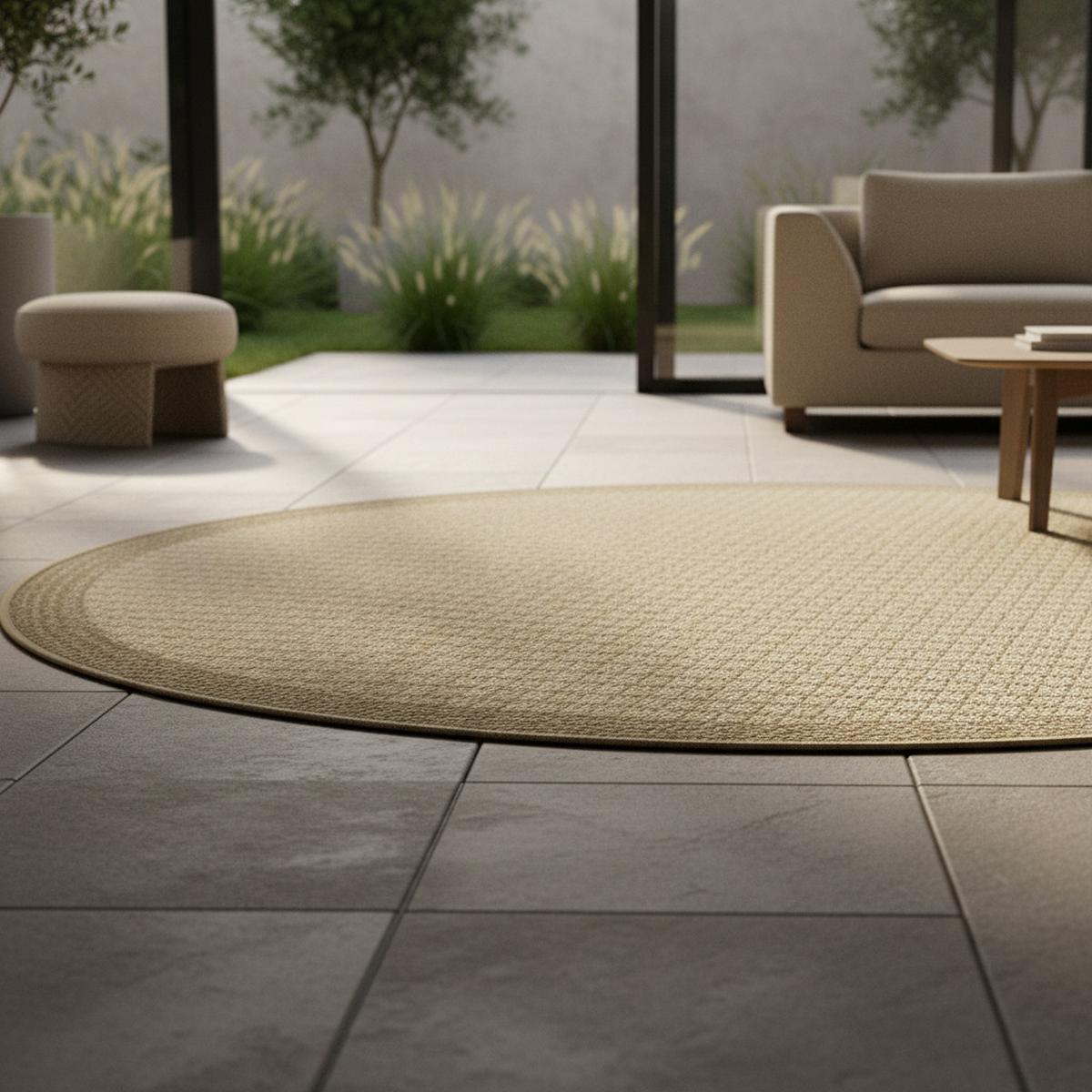 TEPPICH Outdoor DAFNE in Beige, einfarbig, Ø 160 cm - Beige, Textil (160/160cm) - KADIMA DESIGN