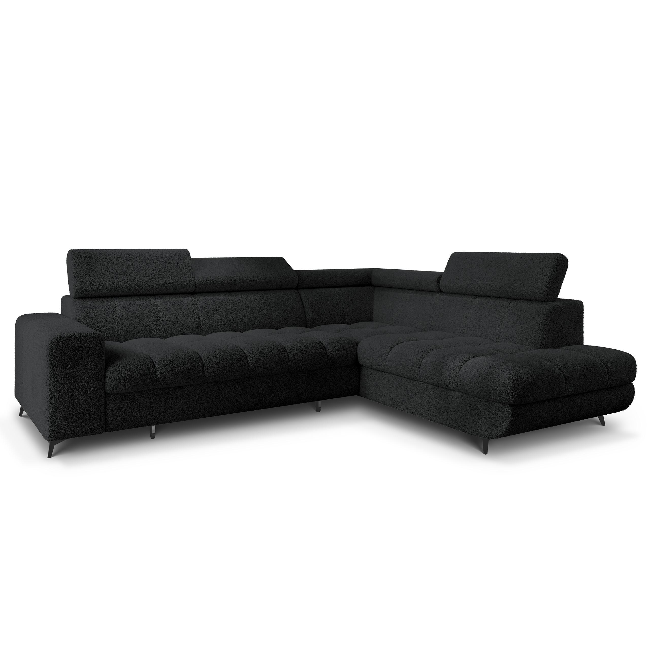 ECKSOFA MORIVA Q R-S Schwarz Boucle-Stoff mit Schlaffunktion - Schwarz, Holzwerkstoff/Textil (253/190cm) - MASSENO