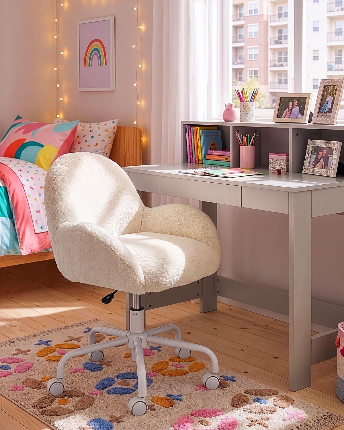 SCHREIBTISCHSTUHL Webpelz Cremeweiß Jubbi - Creme, Textil/Metall (60/65/60cm) - Beliani