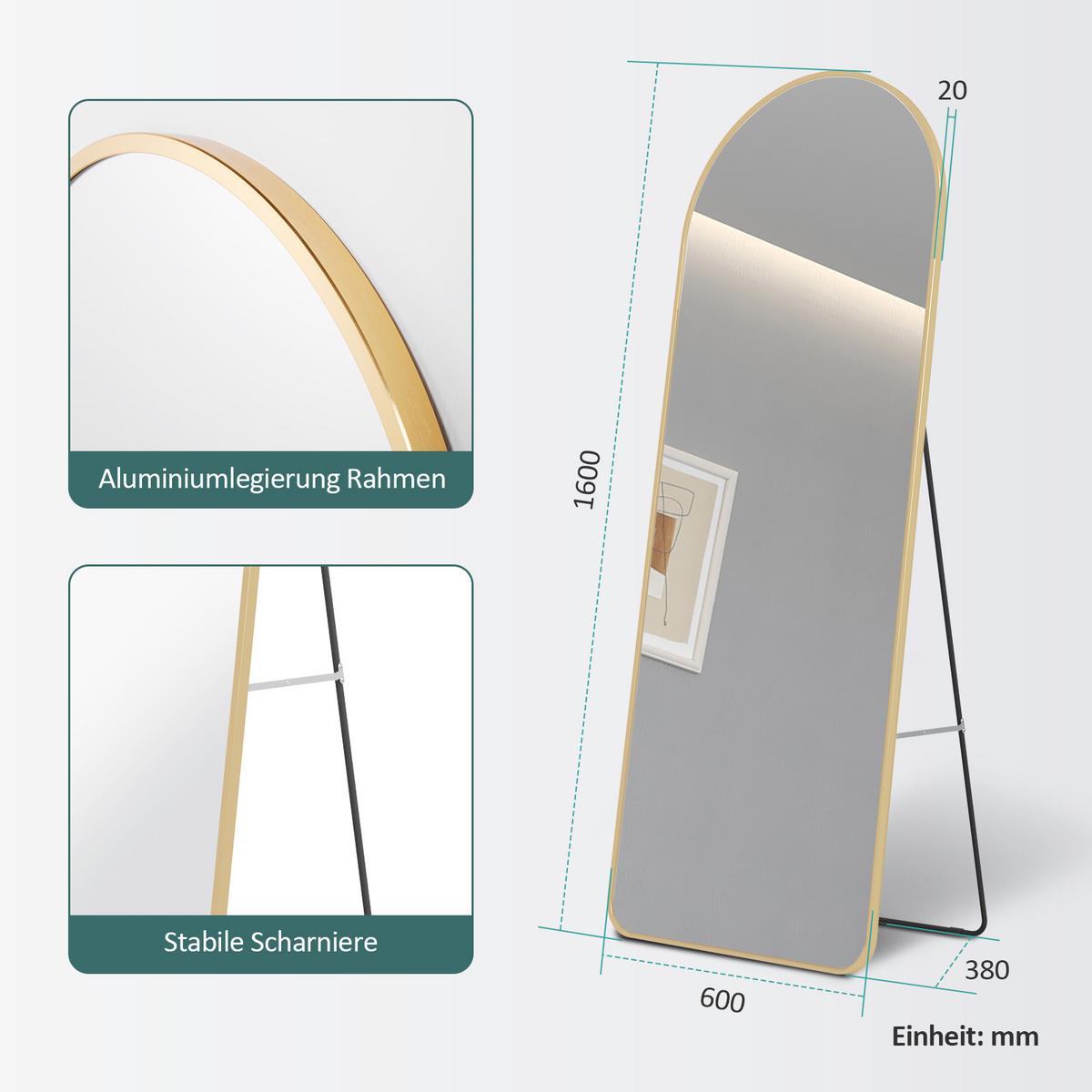 STANDSPIEGEL mit Rahmen Gehärteter Silberspiegel Gold 160/60 cm - Goldfarben, Glas/Metall (60/160/160cm) - EMKE