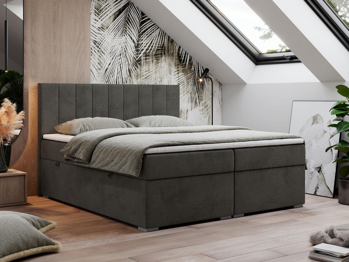 BOXBETT LOPE 120/200 - Dunkelgrau Velvet - H4 - Dunkelgrau, Holz/Textil (120/200cm)