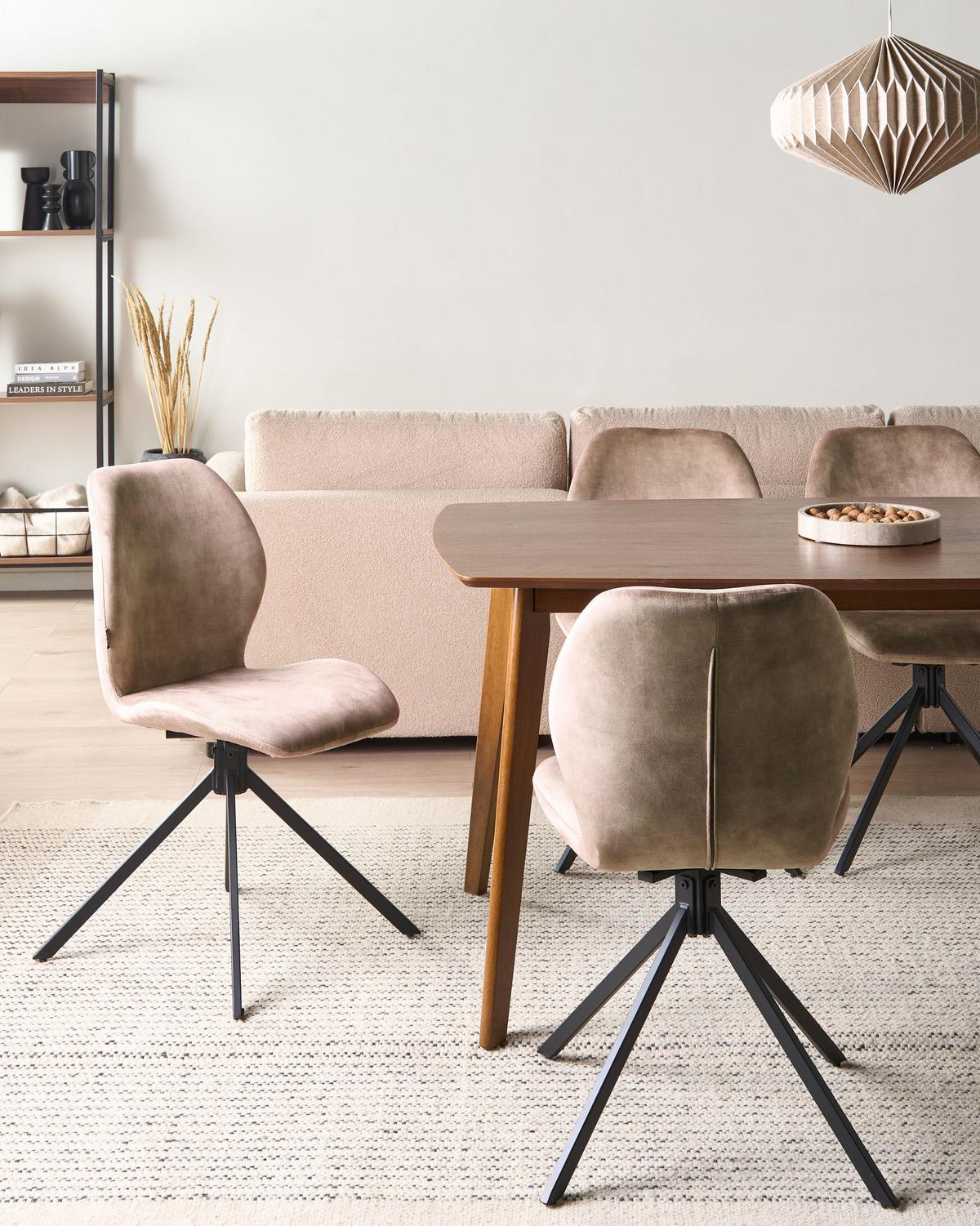 ESSZIMMERSTUHL 4er-Set drehbar Samtstoff Beige Morrison - Beige, Textil (50/86/56cm) - Beliani