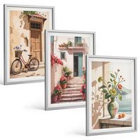 BILDER SET 3er Set - 40x60 cm Silberner Rahmen - Straßen, Blumen und Fahrräder - Silberfarben, Kunststoff (40/60cm) - TULUP