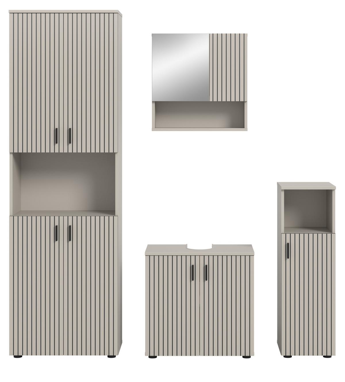 BADMÖBEL-SET Kaschmir 4-teilig 180 cm, Badkombination mit eingefräster Leistenoptik - Kaschmir/Schwarz, Glas/Holzwerkstoff (180/192/30cm) - Inn.Furn