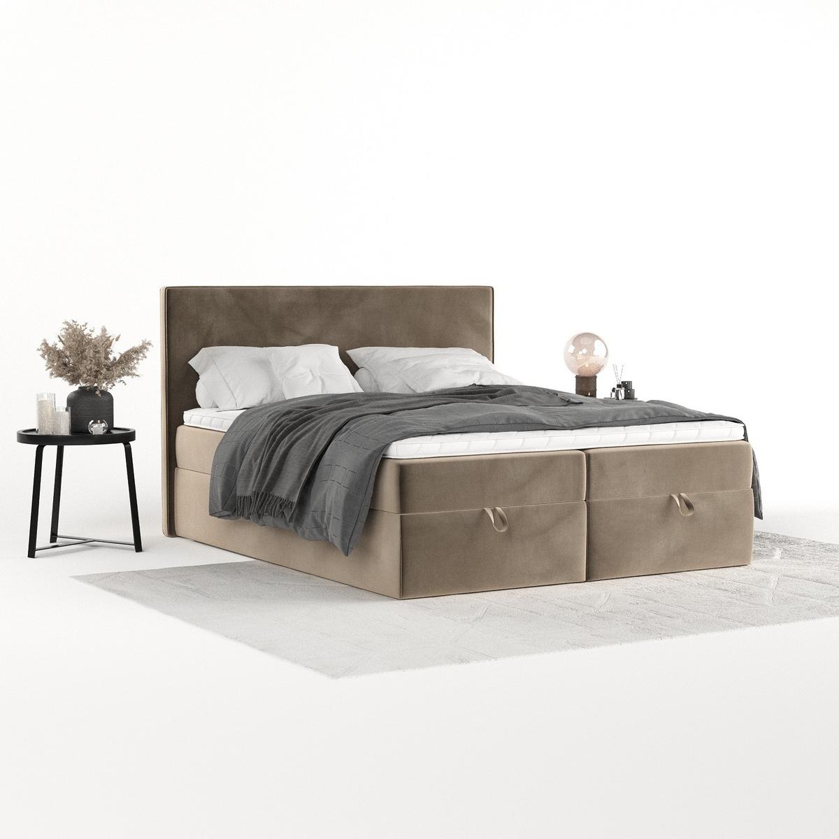 BOXBETT Velma 160/200 cm Taupe im Paros Stoff - Taupe/Schwarz, Holz/Holzwerkstoff (160/200cm) - AltaBeds