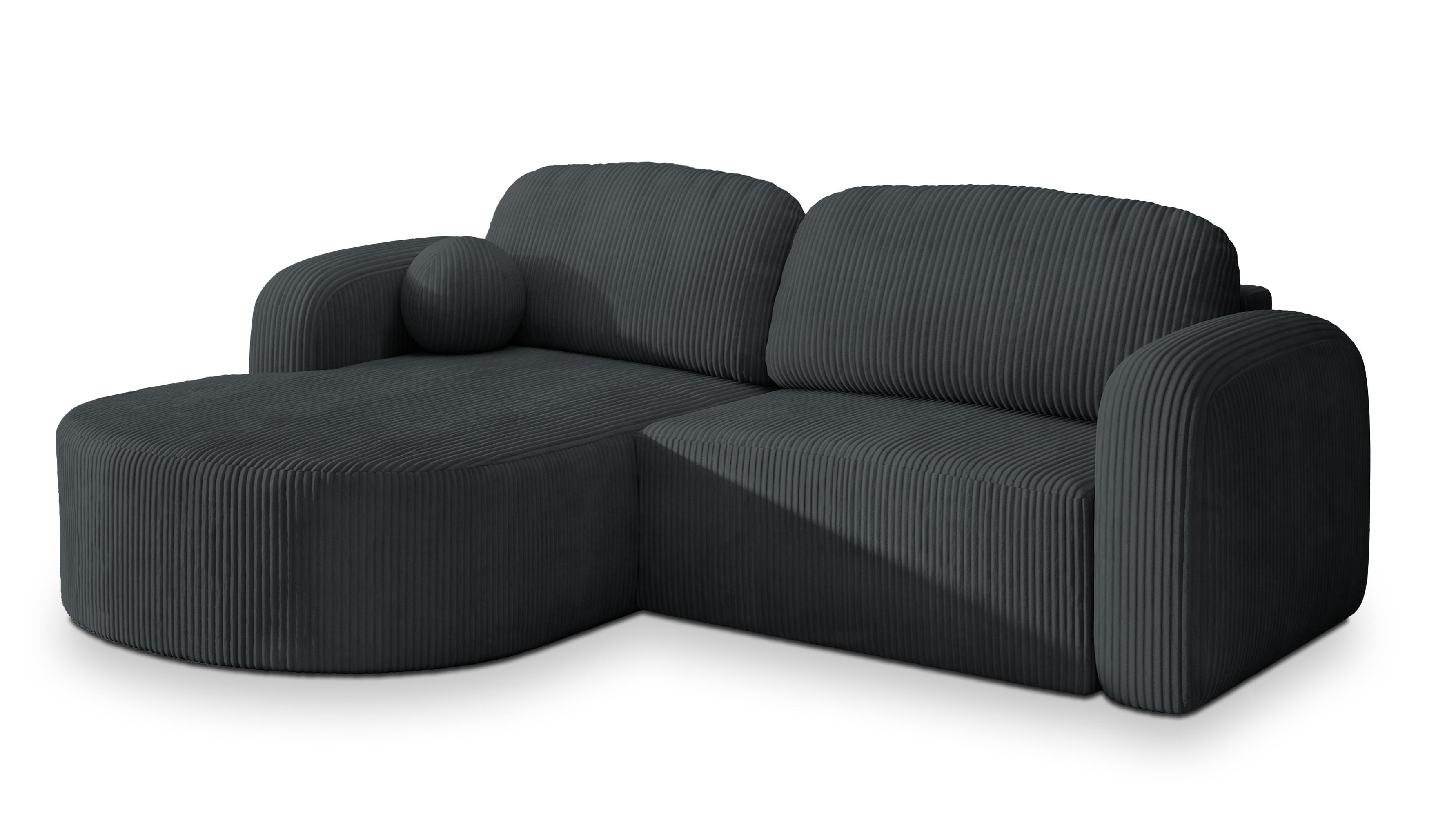 ECKSOFA AMILIA P L-S Graphitfarben Kordstoff mit Schlaffunktion - Graphitfarben, Holz (263/174cm) - MASSENO