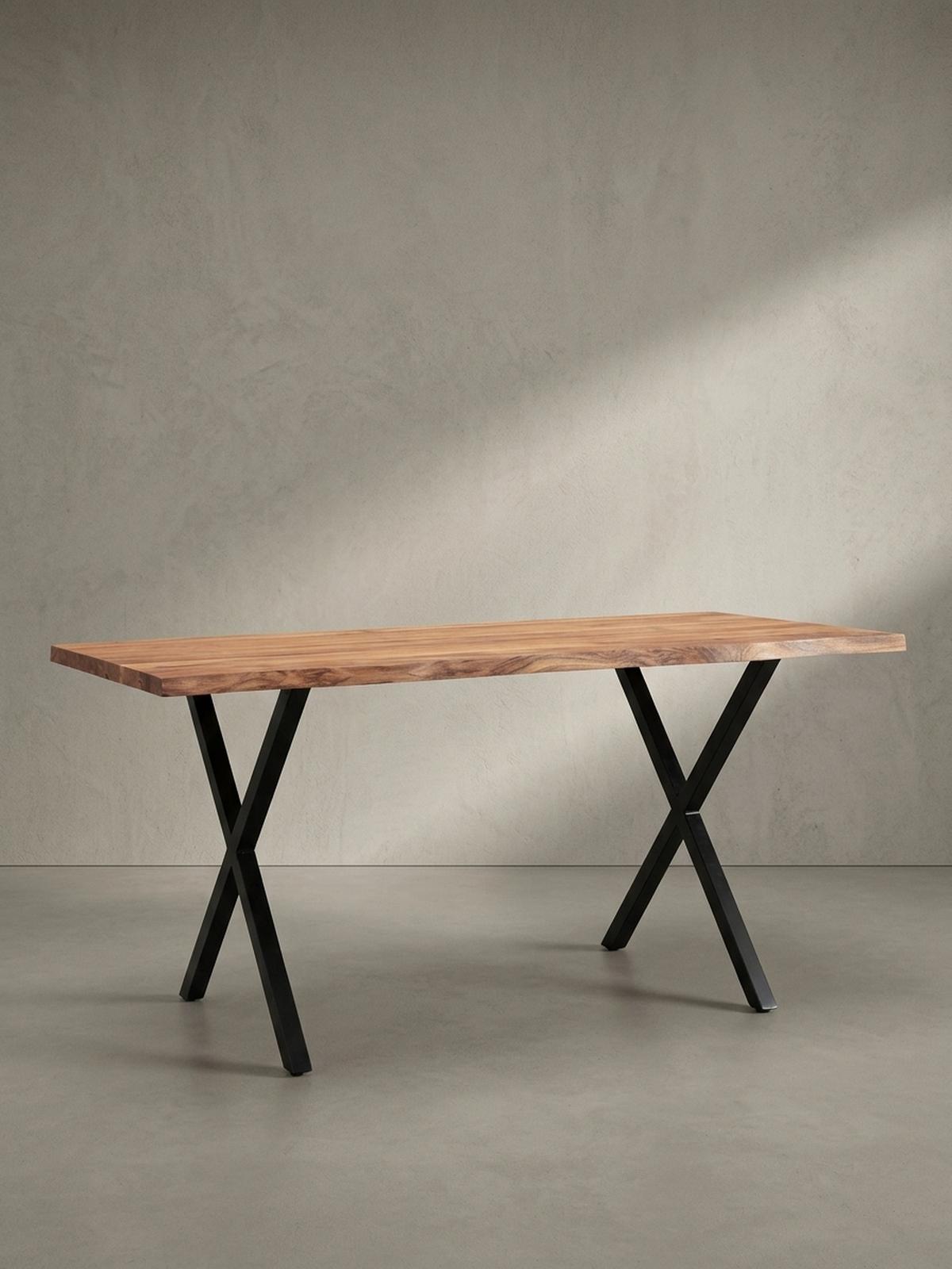 ESSTISCH Massivholz Metall X-Gestell Baumkante Industrial KRETA, Goldbraun-Schwarz 120x60x76 cm - Schwarz/Braun, Holz/Metall (60/120/76cm) - KADIMA DESIGN