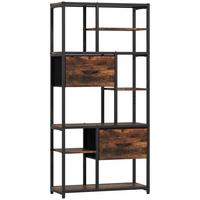 STANDREGAL mit 2 Stoffschubladen 9 offenen Fächern Braun - Dunkelbraun/Schwarz, Holzwerkstoff/Metall (30/150/72.5cm) - HOMCOM