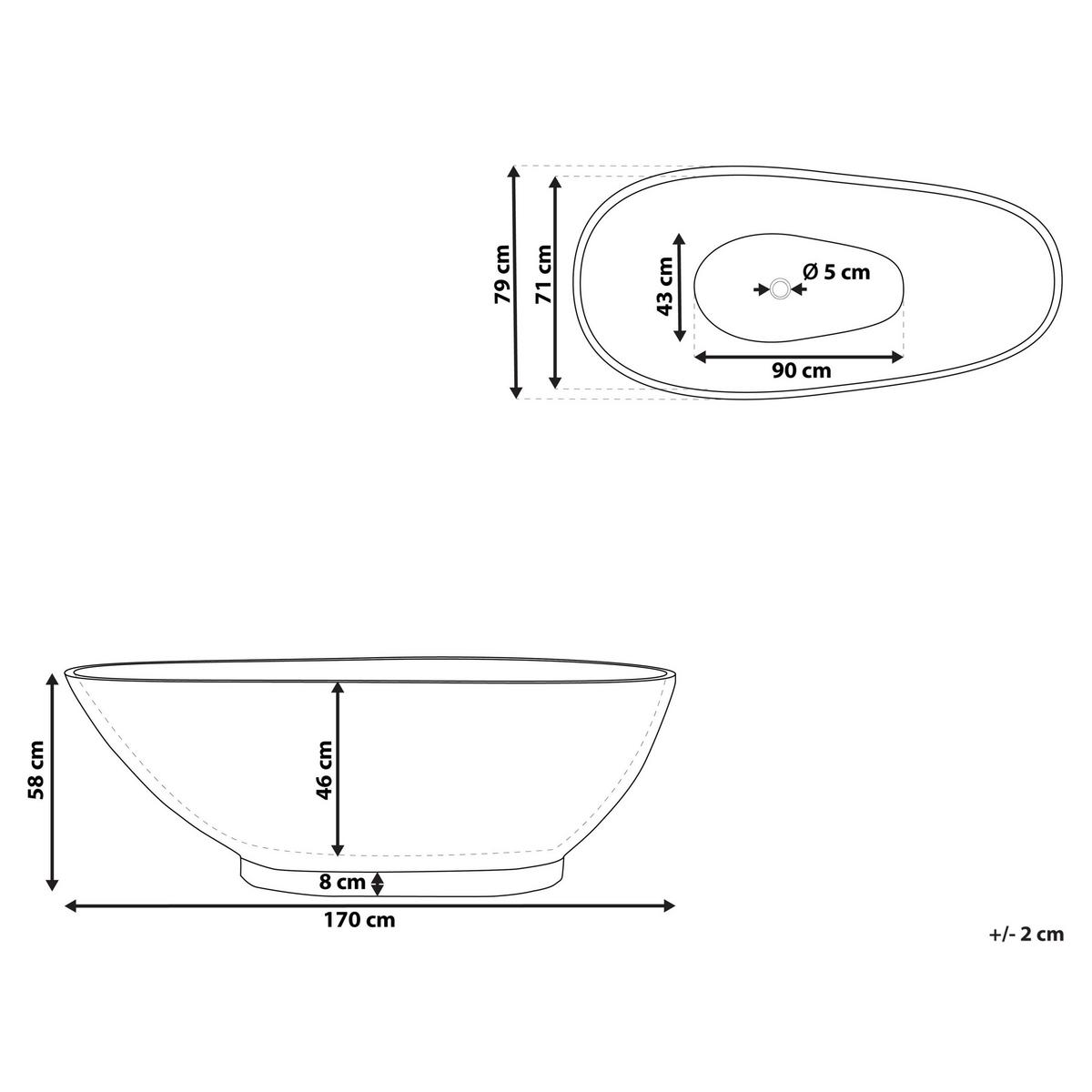 BADEWANNE FREISTEHEND 80x170x58 cm blau Rioja - Blau, Kunststoff (80/58/170cm) - Beliani