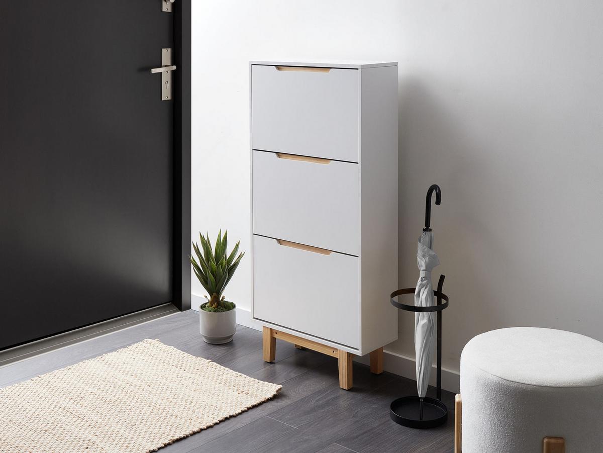 SCHUHSCHRANK Weiß Sandfly - Hellbraun/Weiß, Holzwerkstoff (60/128/24cm) - Beliani