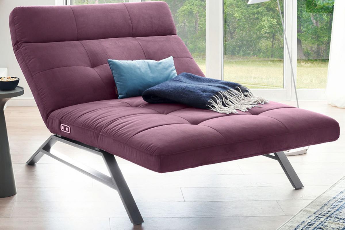 LIEGE MIT MOTORISCHER RELAXFUNKTION AMERIVA Violett Velvet Relaxfunktion - Violett/Silberfarben, Textil (120/110/158cm) - KAWOLA
