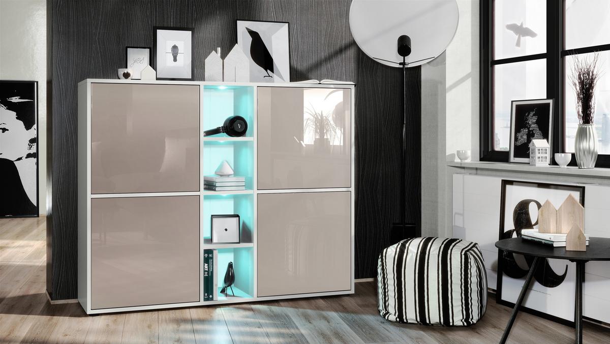 HIGHBOARD Cuba Türen in Sandgrau Hochglanz - Sandfarben, Holzwerkstoff (130.5/105.5/35.5cm) - Vladon