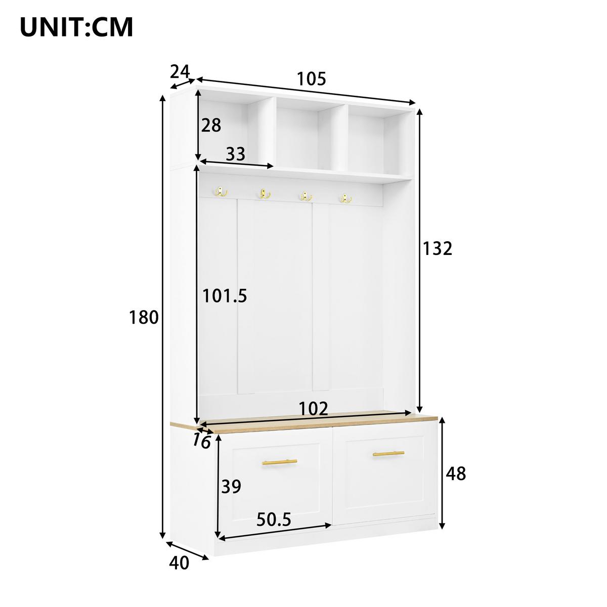 GARDEROBE holzoptik weiß sitzbank stauraum - Weiß, Holzwerkstoff (105/180/40cm) - Urban Meuble