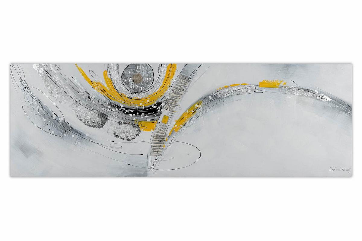 ACRYLBILD HANDGEMALT 150/50 cm - Gelb/Silberfarben, Holz/Textil (150/50cm) - KUNSTLOFT