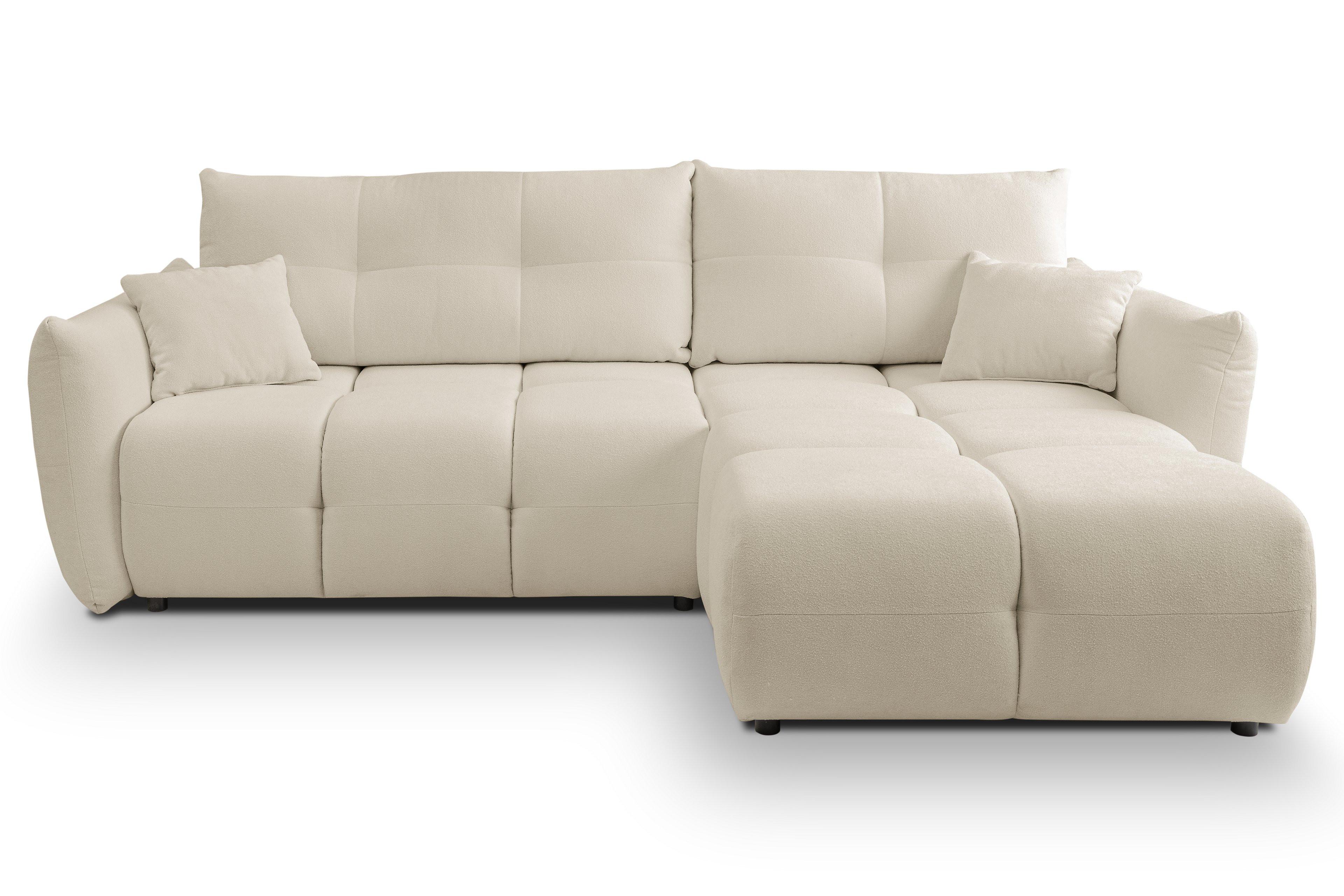 ECKSOFA MODA S Creme Geflochtener Stoff mit Schlaffunktion - Creme, Holz (257/177cm) - MASSENO