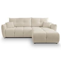 ECKSOFA MODA S Creme Geflochtener Stoff mit Schlaffunktion - Creme, Holz (257/177cm) - MASSENO