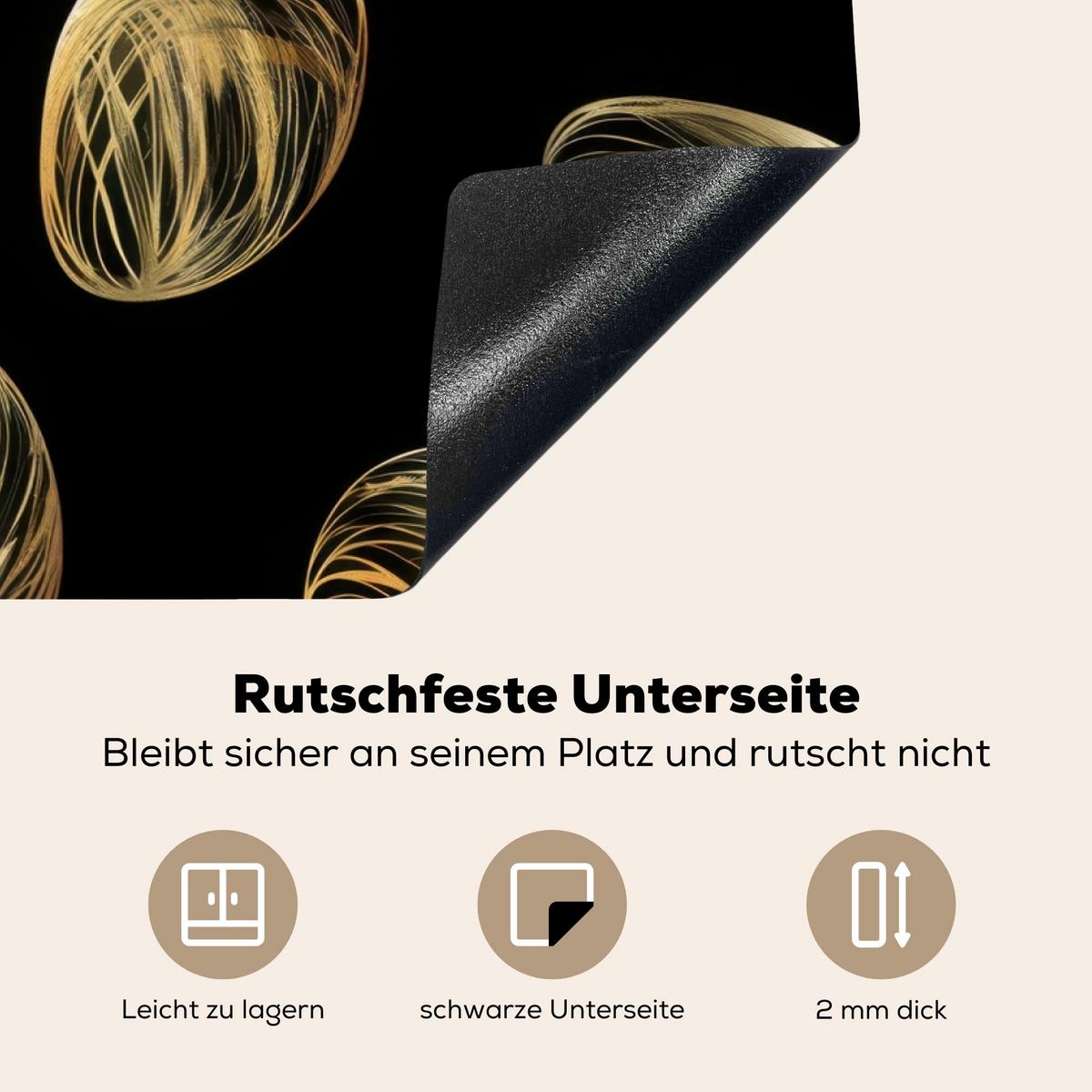 HERDABDECKPLATTE Eier - Gold - Muster Ceranfeldabdeckung 80x52 cm - Schwarz, Kunststoff (80/52/0.2cm) - MuchoWow