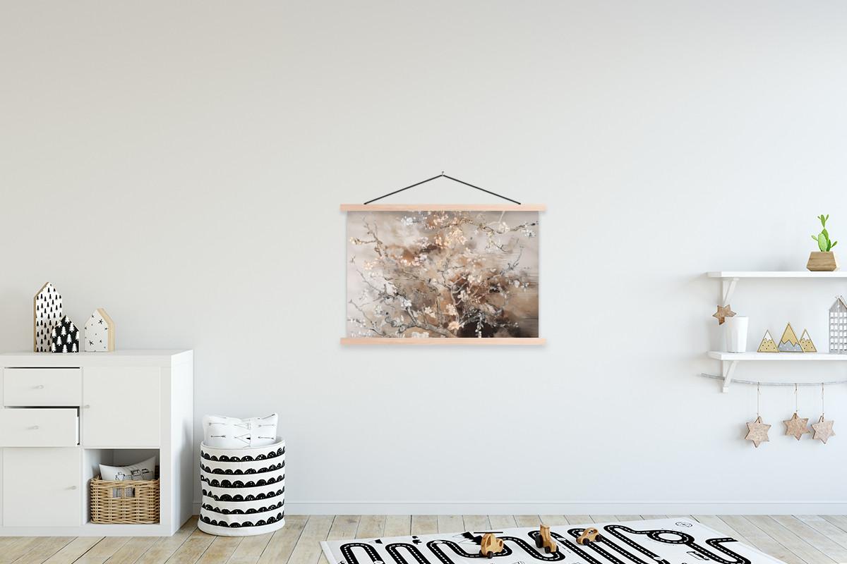 POSTER MIT MAGNETLEISTEN Mandelblüte - Kunst - Van Gogh - Beige - Abstrakt Wanddeko 90x60 cm - Braun, Textil (90/60/0.15cm) - MuchoWow