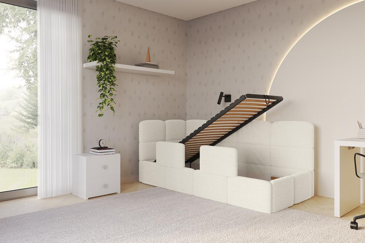EINZELLBETT Jugendbett mit Bettkasten und Matratze H3/H4, Rechts - KIVY 80x200 Beige - Perlmutt, Holzwerkstoff/Textil (80/200cm) - ALTDECOR