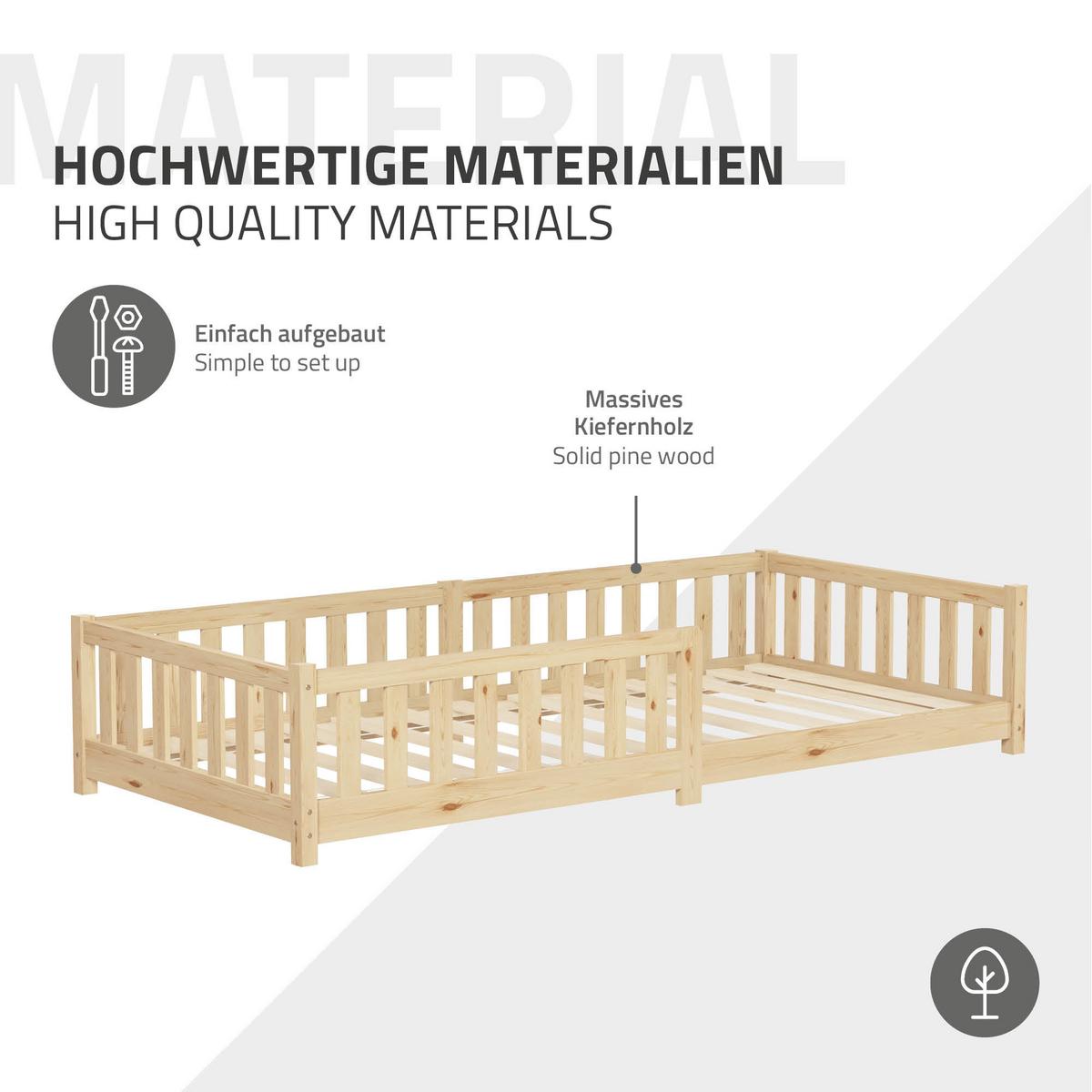 KINDERBETT 90x200 cm Natur aus Kiefernholz - Naturfarben, Holz (90/200cm) - ML-DESIGN