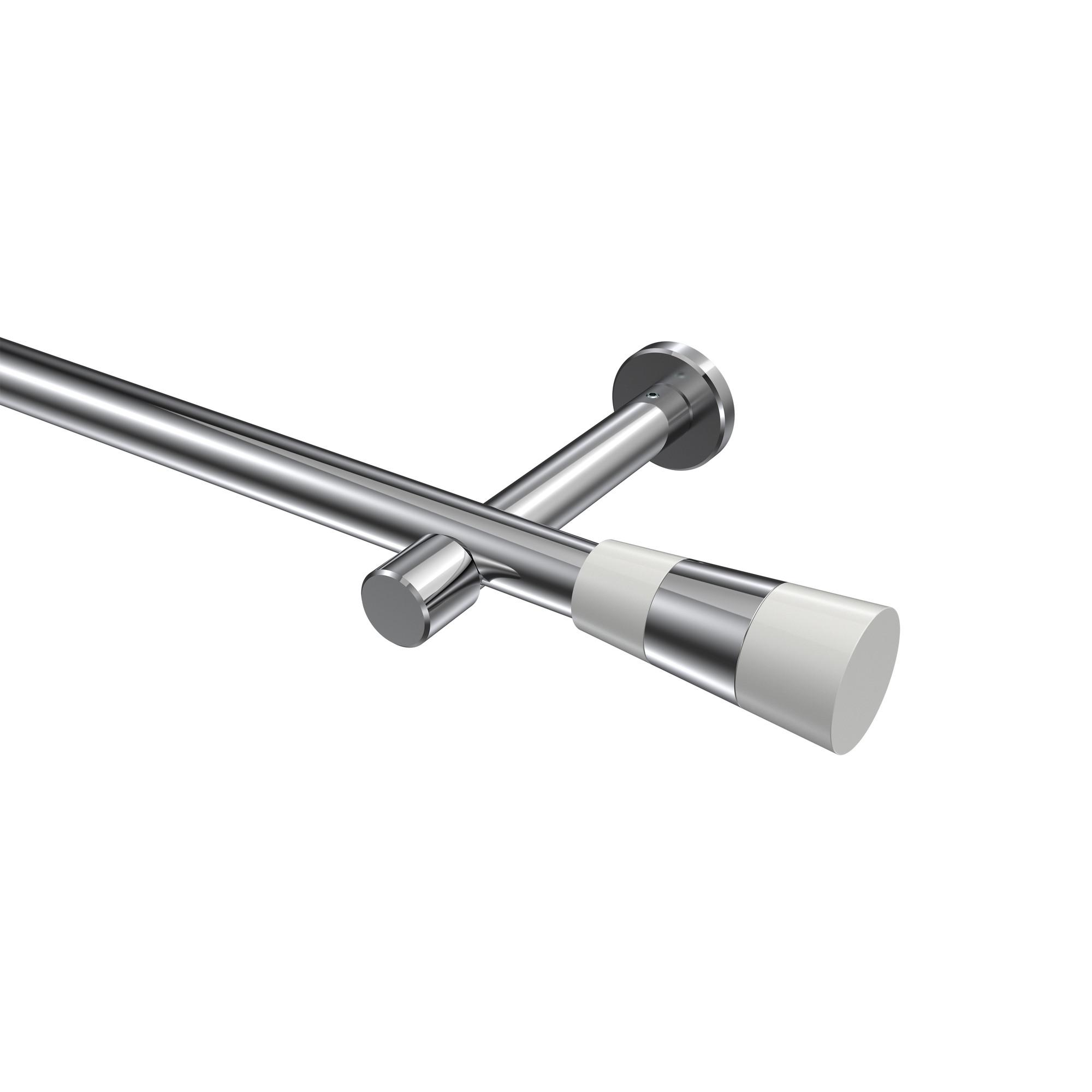 GARDINENSTANGE Prestige Tanara 260 cm (geteilt in 2 x 130 cm), 1-läufig (ohne Ringe), 20 mm Ø Chrom - Chromfarben/Weiß, Metall (260cm) - INTERDECO