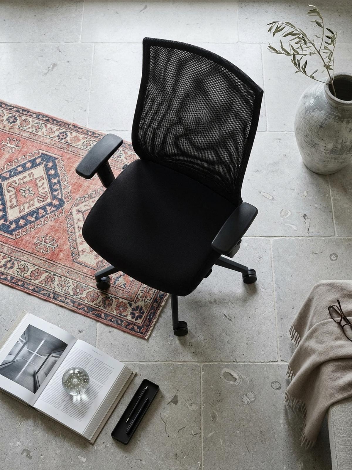 BÜROSTUHL Schwarz Netz mit 3-Punkt-Synchronmechanik, Nylonfuß und Teppichrollen PARMA - Schwarz, Textil (65/113/65cm) - KADIMA DESIGN
