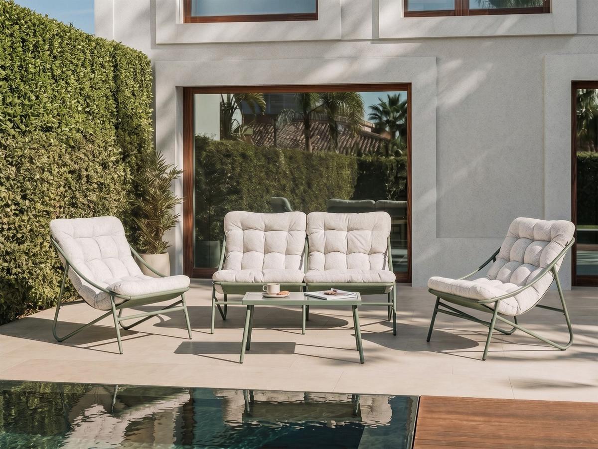 LOUNGE-SET mit Tisch 4-Sitzer Metall Beige/Grün Molveno - Beige/Grün, Metall - Beliani