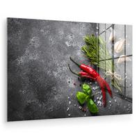 ACRYLGLASBILD Pfeffer - Kräuter - Gewürze - Beton Wandbild Schlafzimmer 120x80 cm - Dunkelgrau, Glas (120/80cm) - MuchoWow