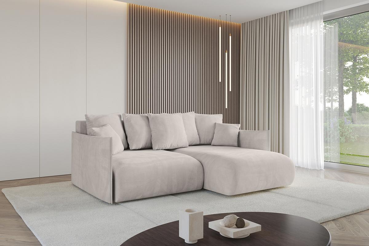 ECKSOFA Ottomane rechts ONESK-L 216x177x72 Hellbraun Velours - Hellbraun, Holzwerkstoff/Kunststoff (177/216cm) - ALTDECOR