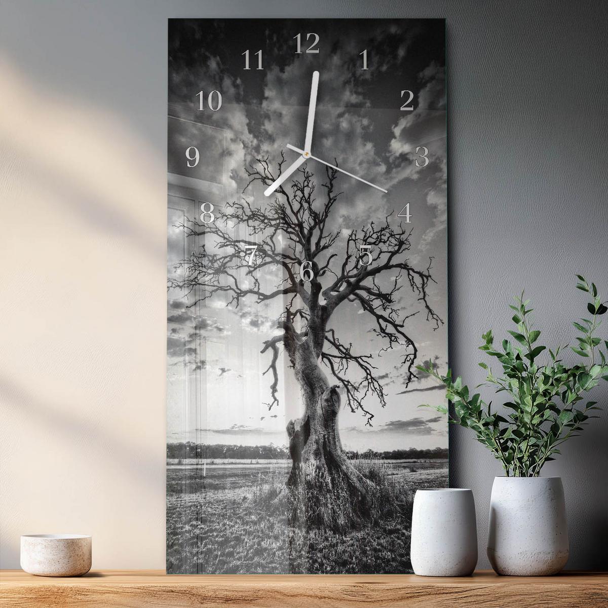 WANDUHR aus Glas 30x60 cm - Baum - Grau, Glas (30/60/0.4cm) - TULUP