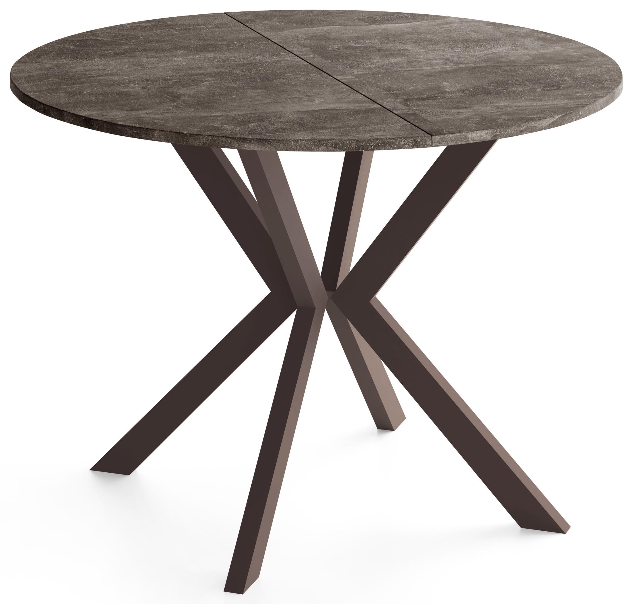 ESSTISCH Valio rund oval ausziehbar verlängerbar mit braunen Metallbeinen, Beton Dunkelgrau 90-130/90/76 cm - Dunkelgrau/Braun, Holzwerkstoff/Metall (90/130/76cm) - WFL GROUP