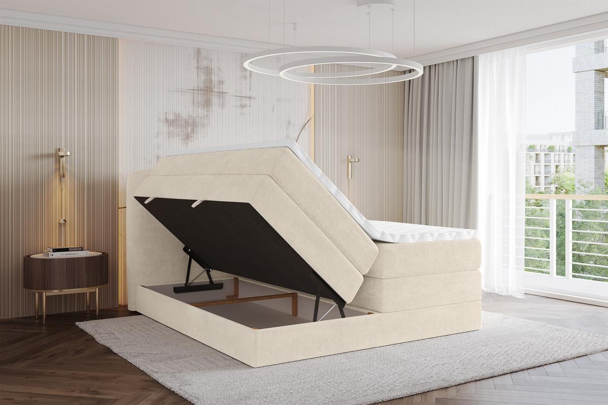 BOXBETT mit Matratze H3|H4 - NINA KING - 200x200 cm - Beige - Sahara, Holzwerkstoff (200/200cm) - ALTDECOR