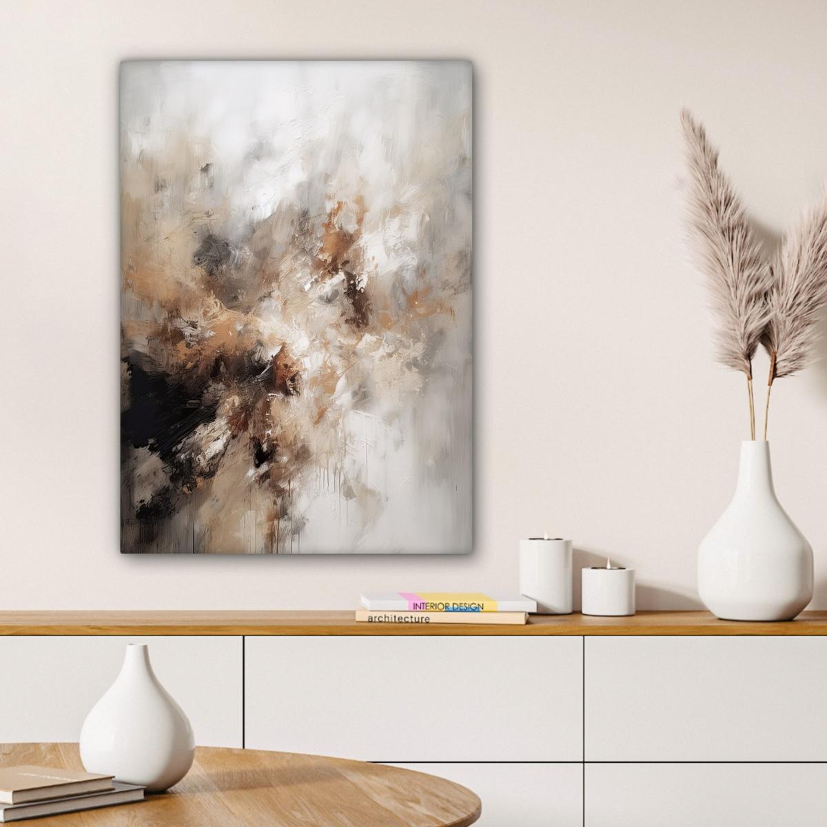 LEINWANDBILD Farbe - Abstrakt - Beige - Kunst Wandbild Wohnzimmer 60x80 cm - Greige, Textil (60/80cm) - MuchoWow