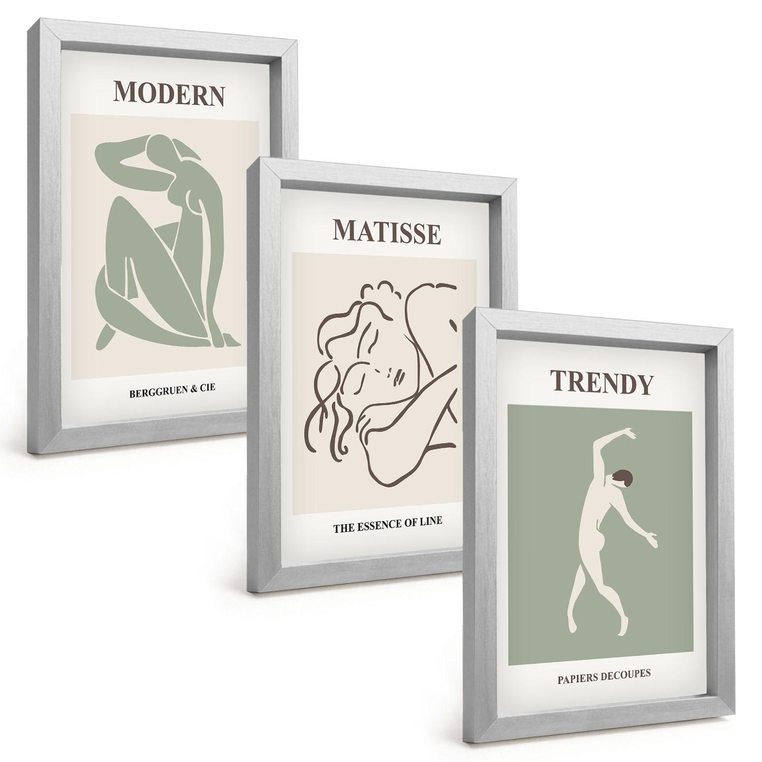 BILDER SET 3er Set - 20x30 cm Silberner Rahmen - Stilvolle minimalistische Charaktere - Silberfarben, Kunststoff (20/30cm) - TULUP