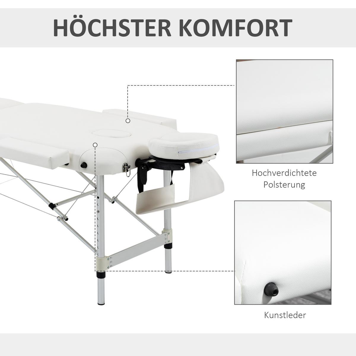 MASSAGELIEGEN höhenverstellbarer Massagetisch Massagebett Aluminium Kunststoff - Weiß, Metall (81/84/215cm) - HOMCOM