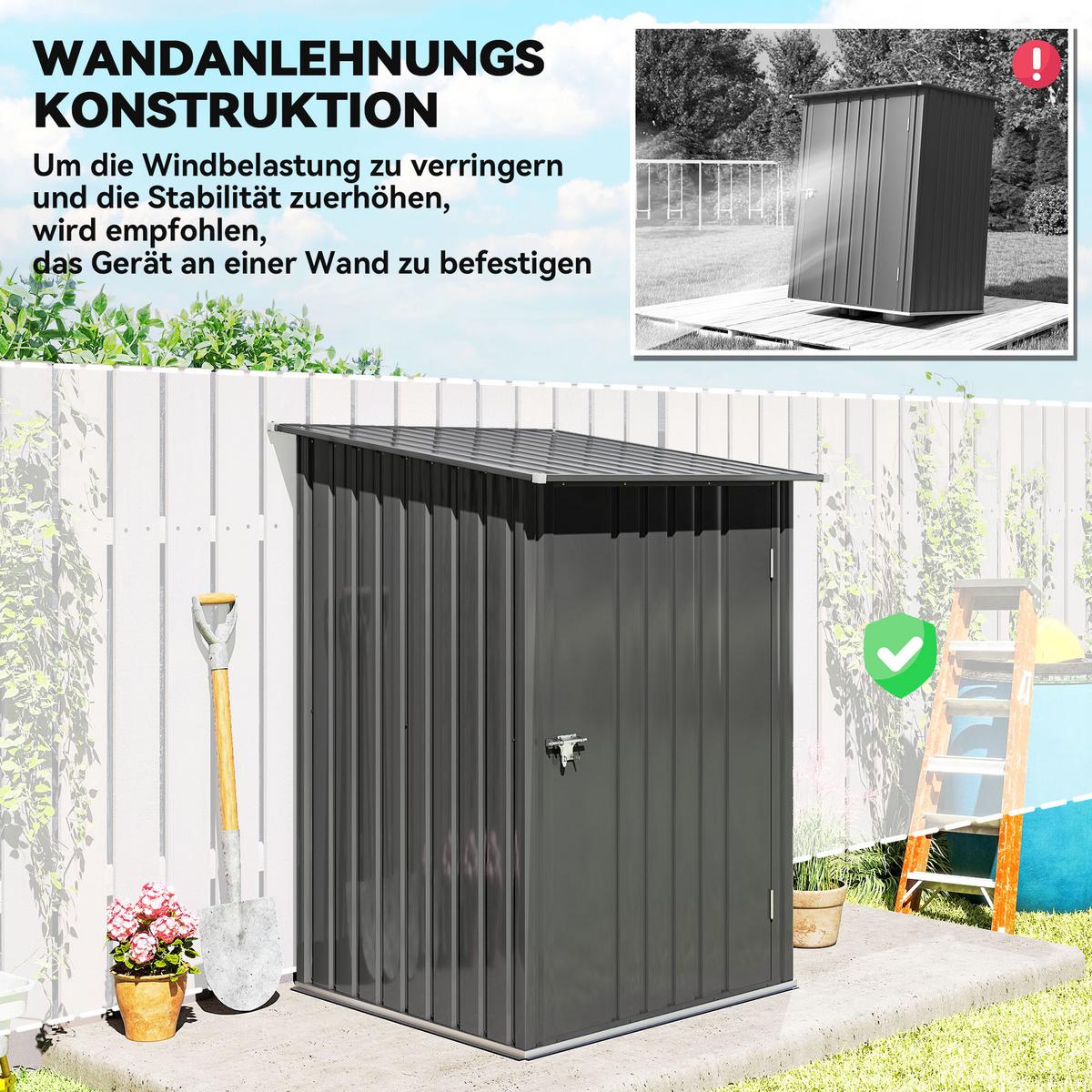 GERÄTEHAUS mit Pultdach 1 x 1 m Metall Gartenhaus 0,92m² verzinkter Stahl Grau - Dunkelgrau, Metall (103/160/100cm) - Outsunny