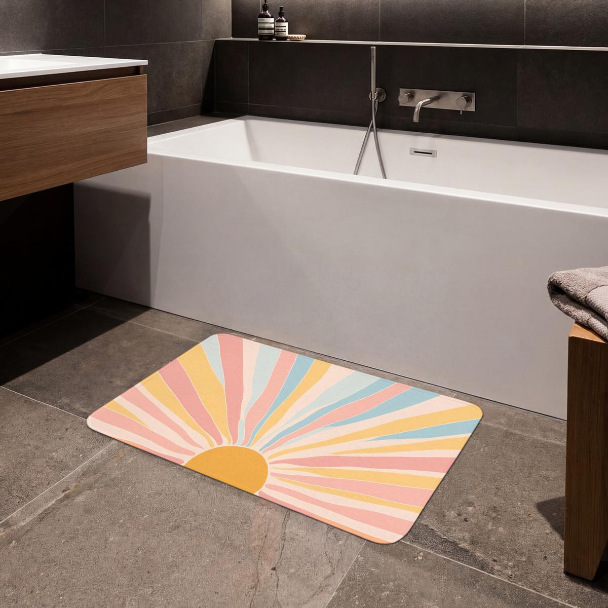 BADEMATTE Illustration - Sonne - Pastellfarben 80x50 cm - Pastellblau, Textil (80/50cm) - OnlyWow