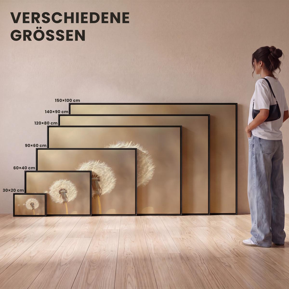 LEINWAND Bilder mit Rahmen - Löwenzahn - Beige - Natur - Blume - 60x40 - Hellbraun, Textil (60/40cm) - MuchoWow