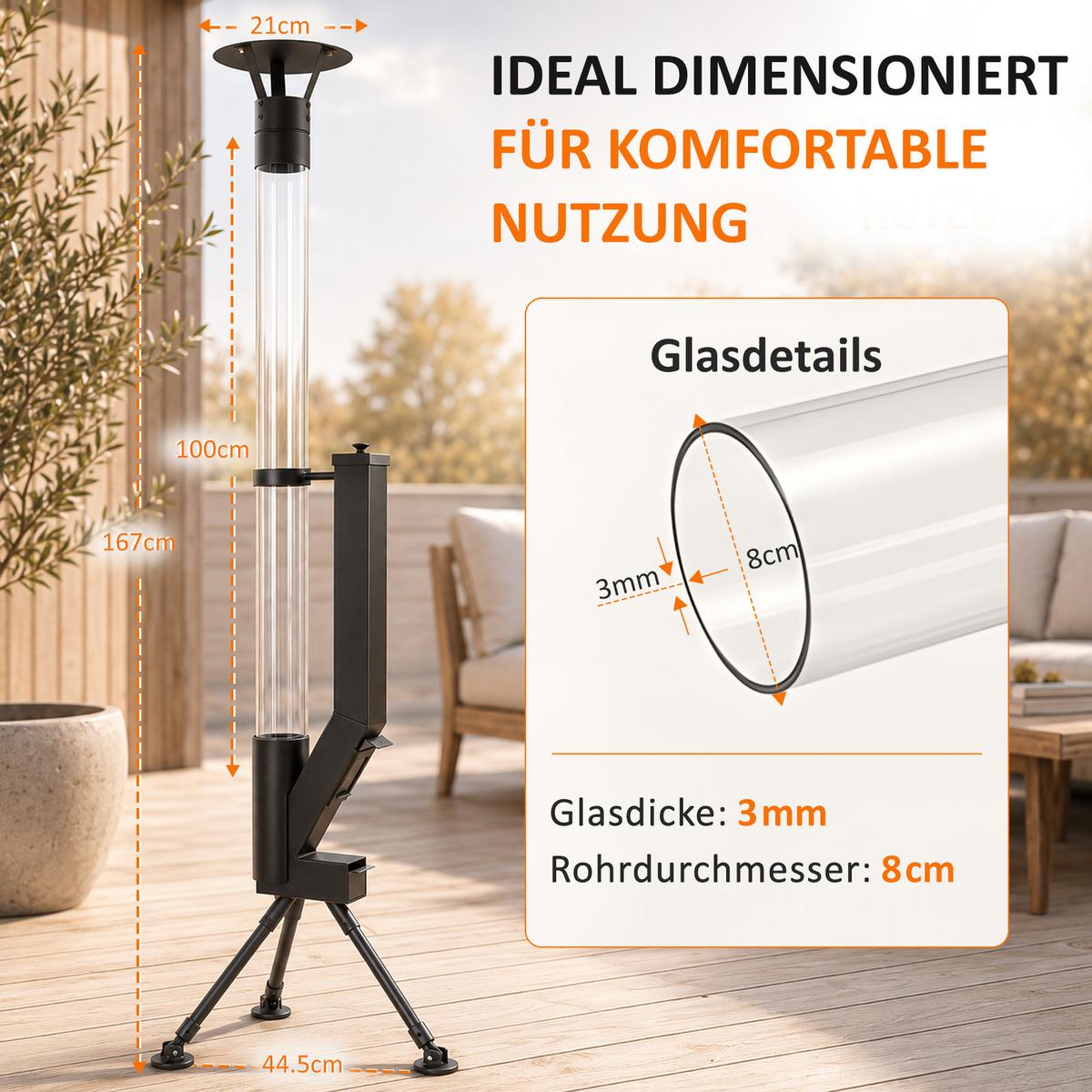 TERRASSENHEIZER Zovmar 44.5/21/167 cm - Schwarz, Glas/Metall (21/167/44.5cm) - ZMH