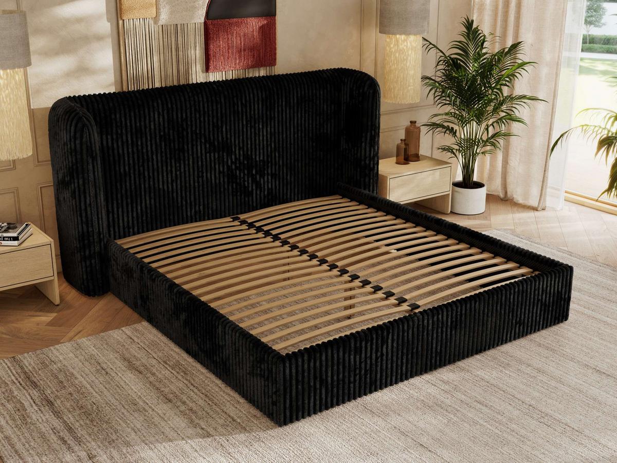 POLSTERBETT EMORA CLASSIC 140/200 - Schwarz Cord - Multipocket-Matratze - Schwarz, Textil (140/200cm) - MKS