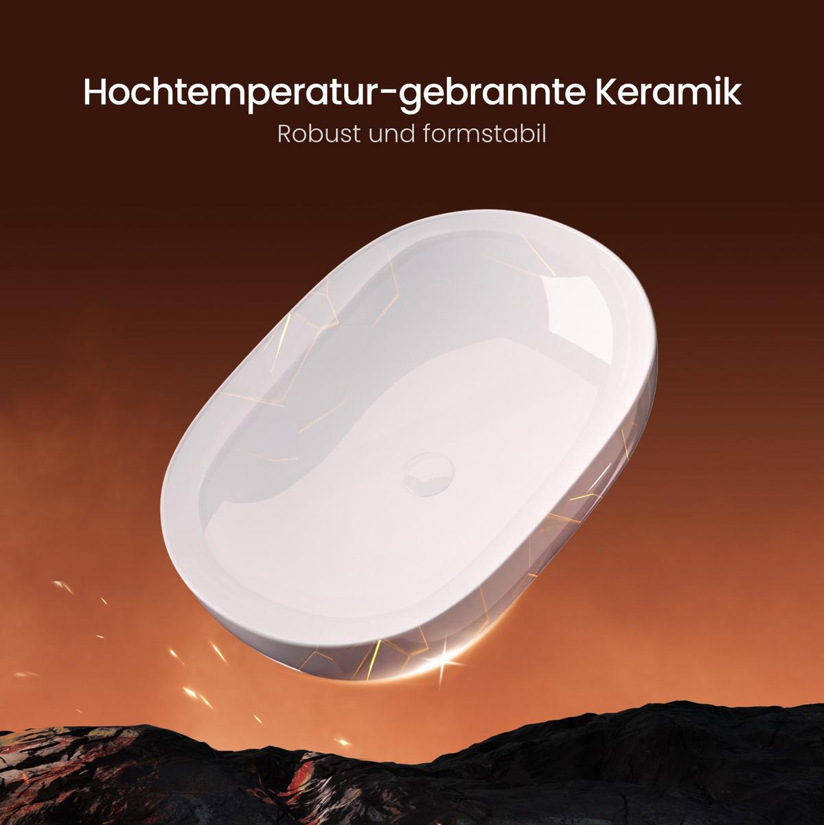 WASCHBECKEN Quadratisch R-Ecken Weiß 60 / 41,5 / 13,5 cm - Weiß, Keramik (60/13.5/41.5cm) - EMKE