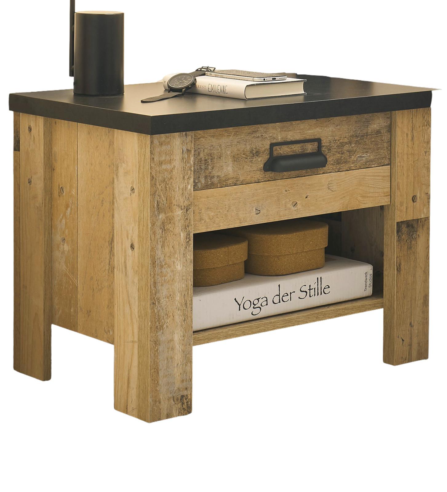 NACHTTISCH Used Wood hell, dunkles Grau 60 x 46 cm, Nachtkommode mit Schubkasten und Soft-Close - Dunkelgrau/Schwarz, Holzwerkstoff/Kunststoff (60/46/39cm) - Furn.Design