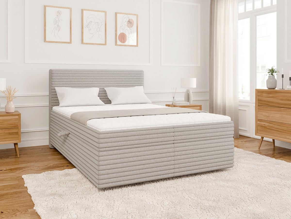 BOXBETT Roma 140/200 cm Hellgrau Plüschcord - Hellgrau/Schwarz, Holz/Kunststoff (140/200cm) - S-Style