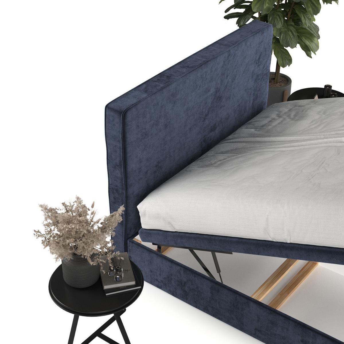 POLSTERBETT Hush mit Stauraum 200/200 cm Marineblau im Lotta Stoff - Schwarz/Dunkelblau, Holz/Holzwerkstoff (200/200cm) - AltaBeds