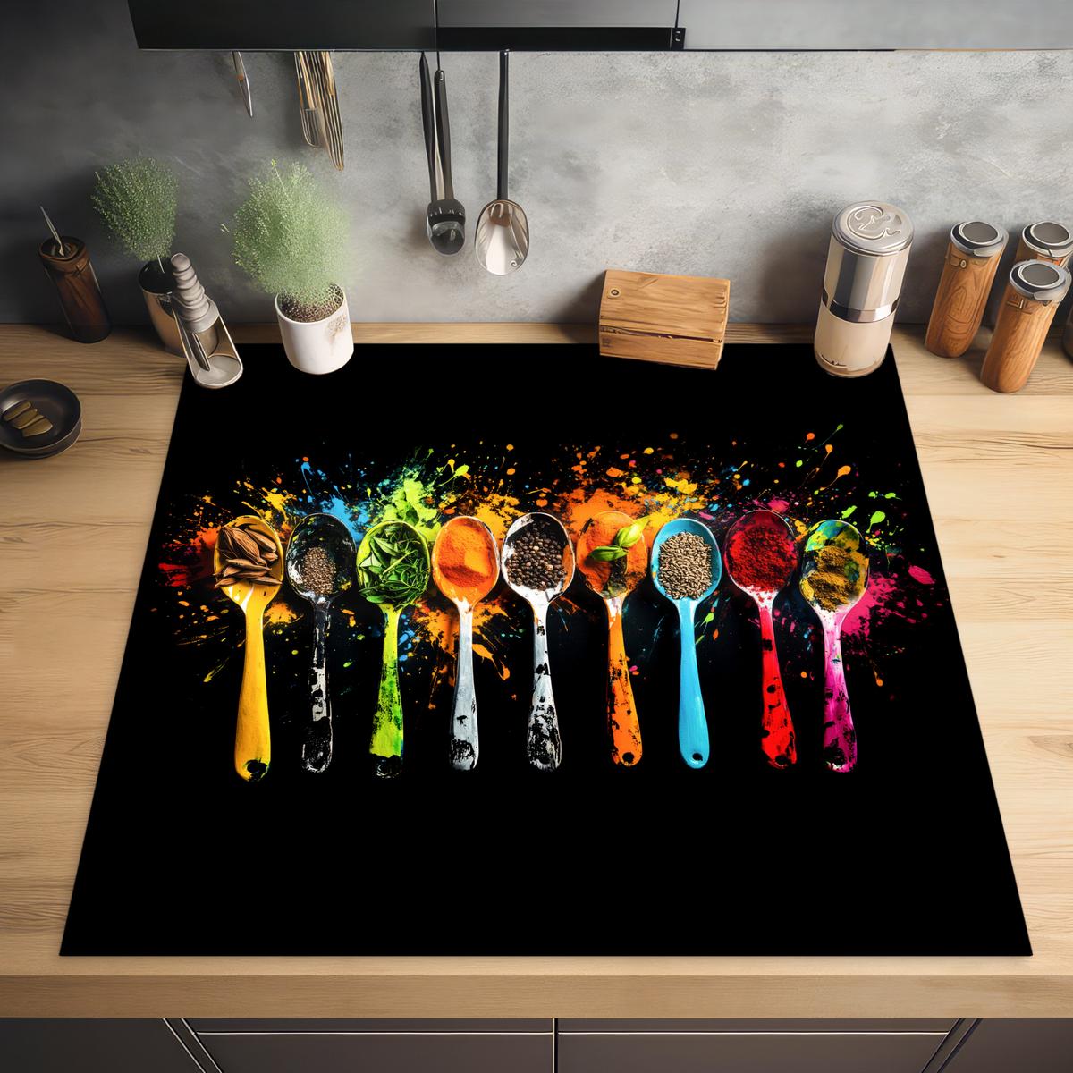 HERDABDECKPLATTE Löffel - Gewürze - Modern - Graffiti - Farbe - Farbenfroh Induktionsmatte 78x78 cm - Multicolor, Kunststoff (78/78/0.2cm) - MuchoWow