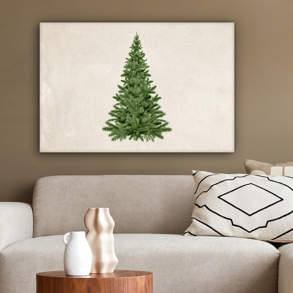 LEINWANDBILD Weihnachtsbaum - Grün - Weihnachten - Feiertage Wanddeko 90x60 cm - Olivgrün, Textil (90/60cm) - MuchoWow