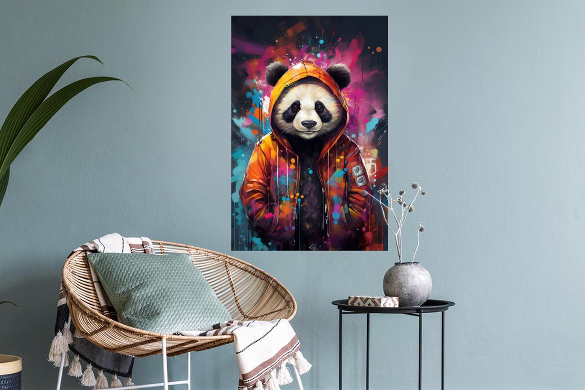 WANDTATTOO Panda - Jacke - Graffiti - Orange Wandbild 40x60 cm - Orange, Kunststoff (40/60/0.1cm) - MuchoWow