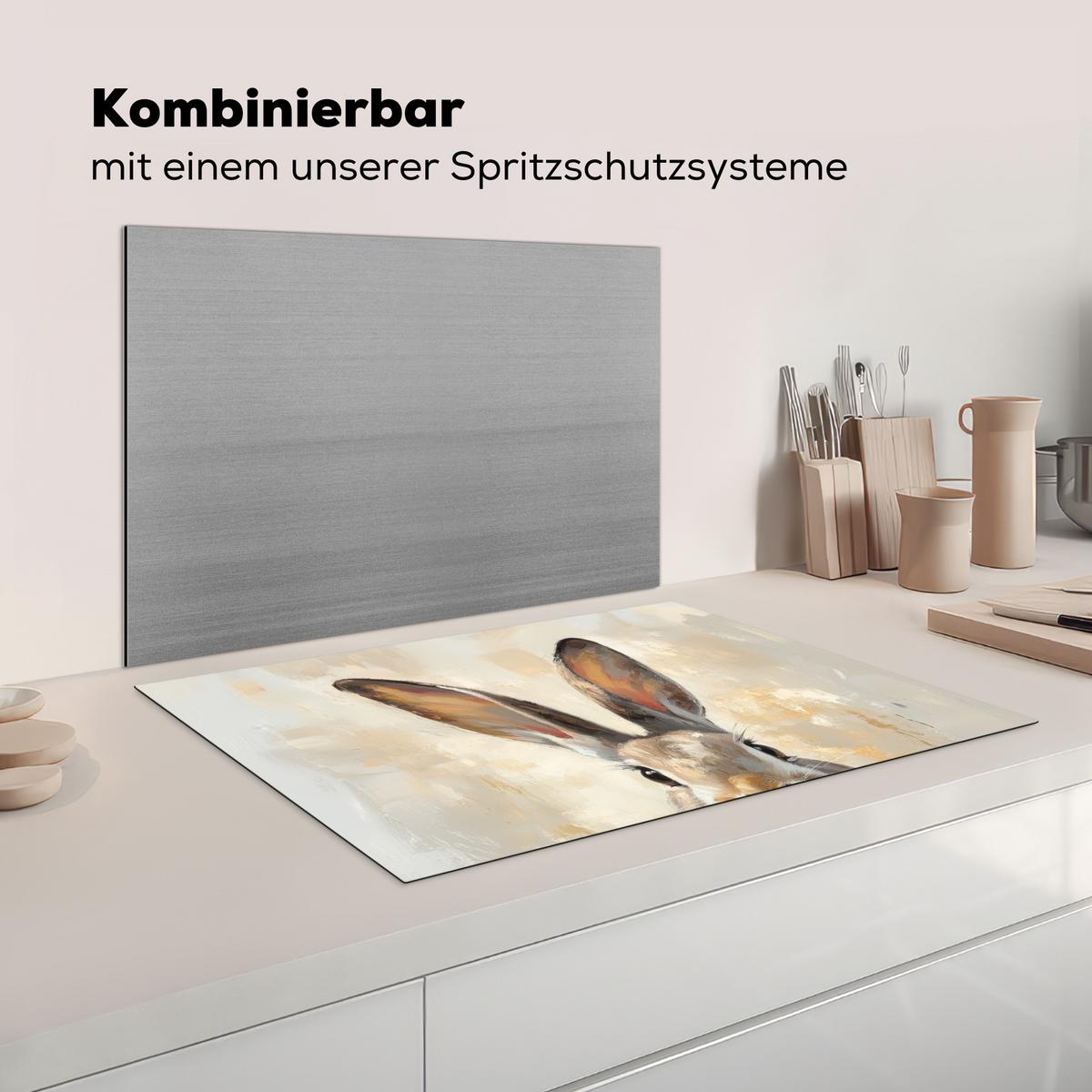 HERDABDECKPLATTE Hase - Ohren - Braun Ceranfeldabdeckung 76x51.5 cm - Beige, Kunststoff (76/51.5/0.2cm) - MuchoWow